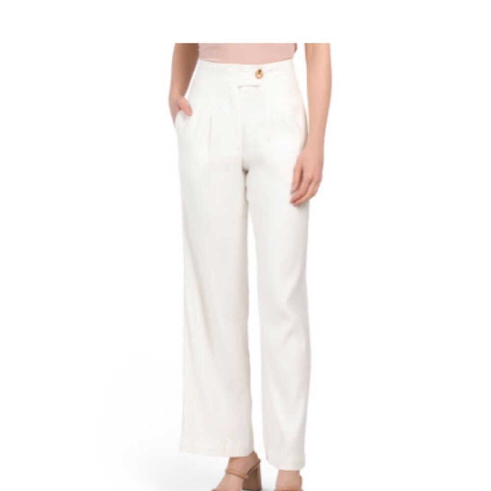 Elie Tahari Cream High-Waist Wide-Leg Trousers